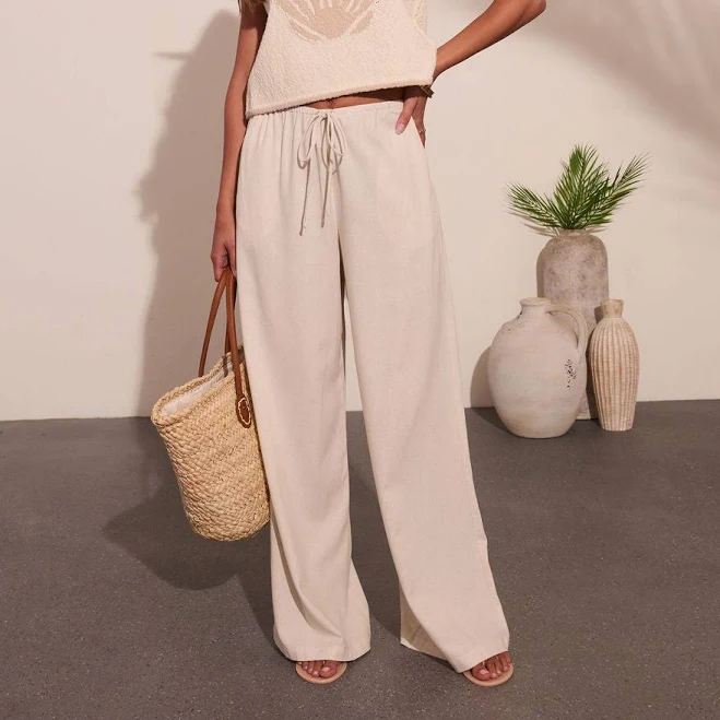 pants Loriela Wide Leg Linen Blend Pants with Drawstring VICI $43.5