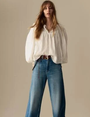 top Marks & Spencer Textured Tie Neck Blouson Sleeve Blouse Marks & Spencer - United States $83.99