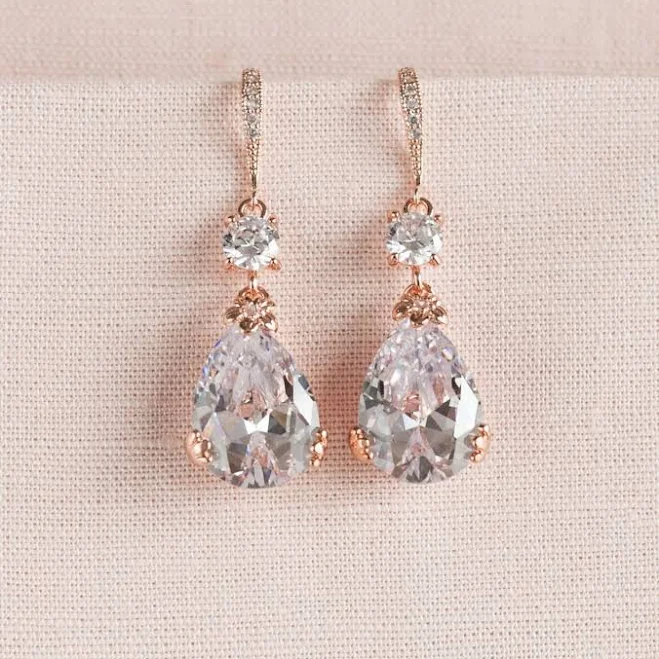 accessory Megan Bridal Rose Gold Swarovski Drop Earrings Etsy - CrystalCorridor $34.2
