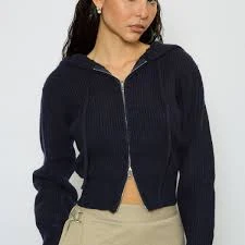 hoodie Navy blue wool blend zip up knit hoody - S/M glassworkslondon.com $125