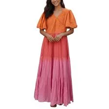 dress NWT Ivy City Pink Orange Ombre Flutter Sleeve Sunset Tiered Maxi Dress XL eBay $82