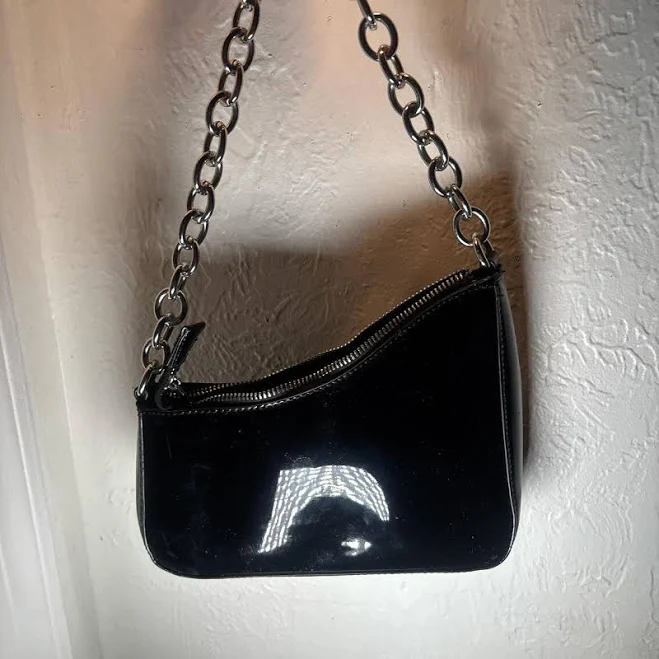 bag Patent Leather Mini Evening Bag with Chain Strap Depop $7