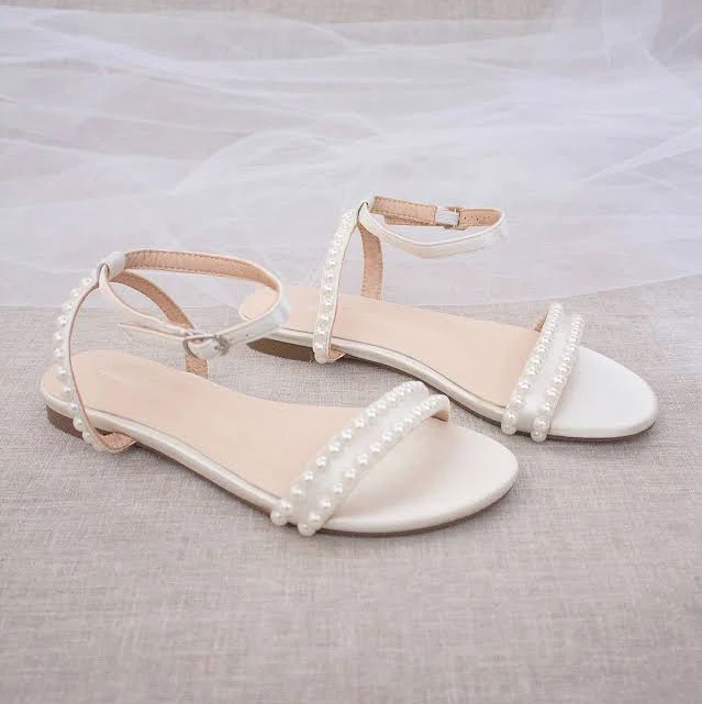 shoes Pearl Satin Flat Sandals Kailee P. $149