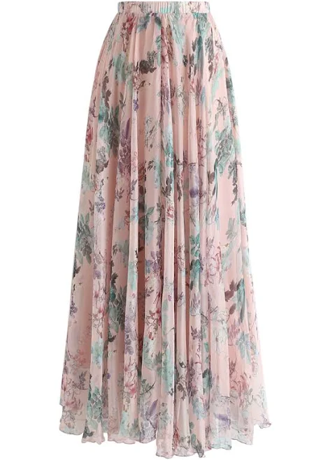 skirt Pinky Blossom Watercolor Maxi Skirt Chicwish $39.9