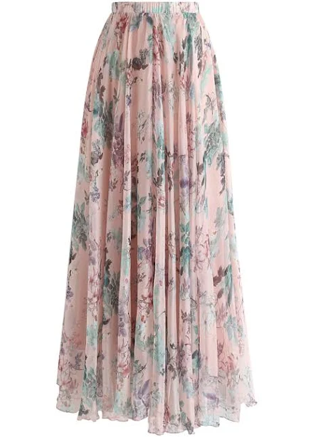 skirt Pinky Blossom Watercolor Maxi Skirt Chicwish $39.9