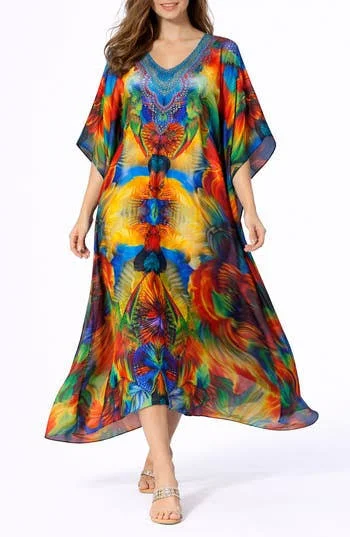 dress RANEES Print V-Neck Maxi Caftan Nordstrom Rack $119.97