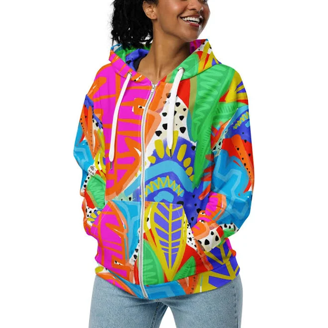 hoodie Recycled Abstract Art Zip Up Hoodie Etsy - RochellePorterDesign $88