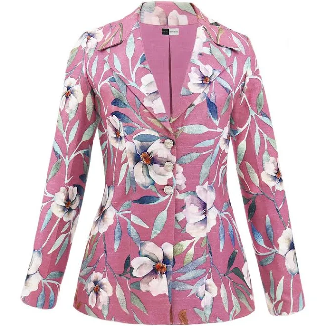 blazer Richa Sharma Women's Single Breasted Floral Print Blazer Wolf & Badger $676