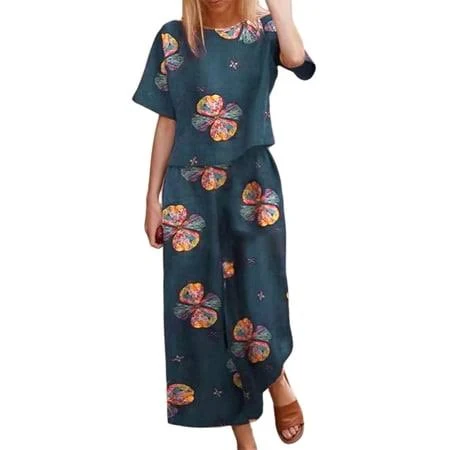 matching set Solthread Women's Floral Print Linen Two Piece Set Walmart - qwiedj $25.99
