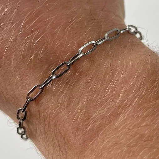 accessory Thin Silver Paperclip Link Chain Bracelet for Men Etsy - Twistedpendant $23.83