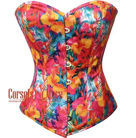 corset top Tropical Floral Hibiscus Flower Print Sweetheart Overbust Corset Etsy - CorsetsNmoreUSA $95.77
