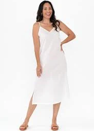 dress White Cotton Maxi Slip Dress US 18 White Blue Bungalow US $32.95