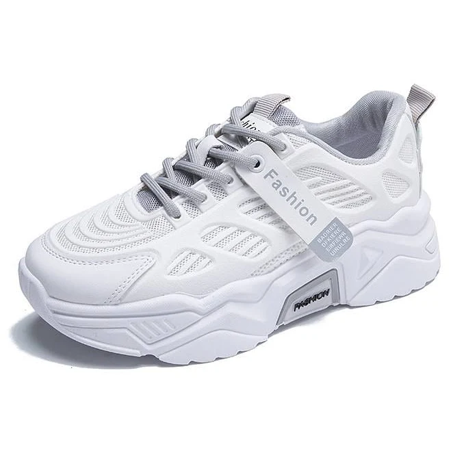 shoes Women's Chunky Platform Sneakers - Korean Fashion Chunky Dad Shoes with Thick Cushioned Heel Lift (Height Increase), White/Grey/Black Striped Tread, Temu $29.1