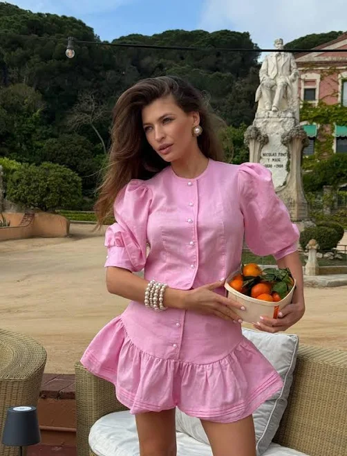 matching set Women's Linen Two Piece Set with Ruffle Skirt Etsy - Seller $133.4