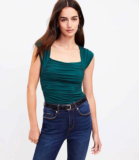top Women's Loft Shirred Cap Sleeve Square Neck Top LOFT $14.82