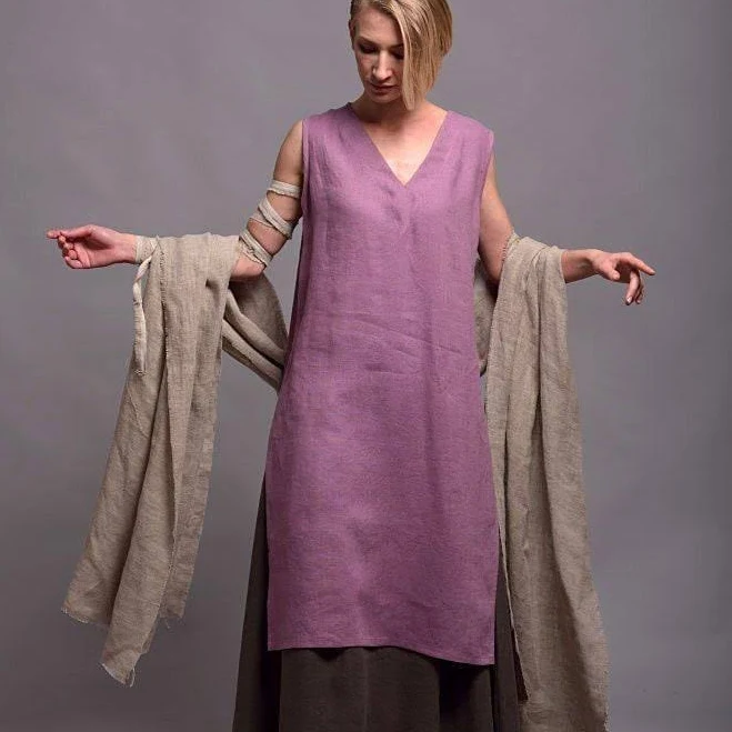 co-ord set Women's Sleeveless V-Neck Linen Tunic with Side Slits Etsy - ShantimaShop $227