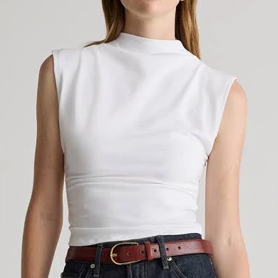 top Women's Stretch Cotton Jersey Sleeveless Mock Neck Top in Soft White, Size Large, Organic Cotton by Quince Quince $19.9