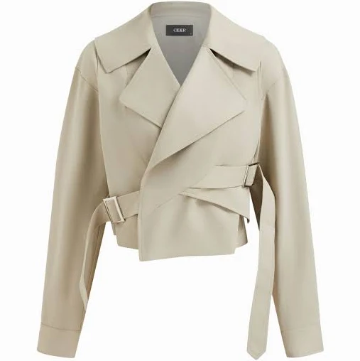 trench coat Woven Collar Belted Oversized Trench Coat Cider $40.74