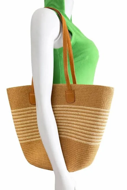 bag Woven Straw Tote Bag with Leather Handles Etsy - TheMLabel $28.99