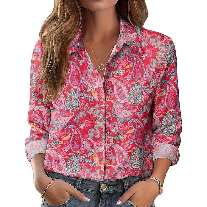 outerwear Zeagoo Women's Button Down Shirts, Business Casual White Floral Dressy Tops Long Sleeve Work Blouses, Size: XXL, Red Pink Blue Kohl's $31.99