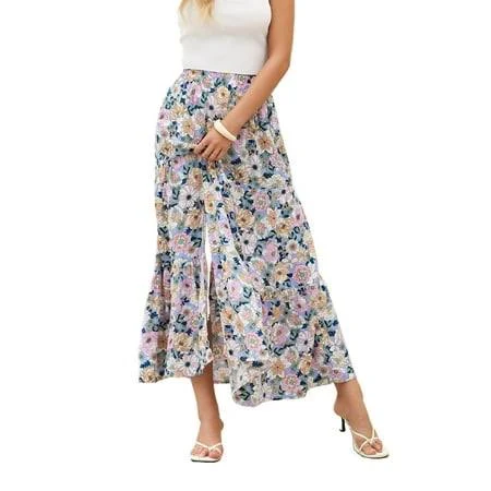 skirt ZhiHiMeRi Women's Sky Blue Floral Print Tiered Maxi Skirt Bohemian Style for Summer Walmart - Stylish Soiree $38.24