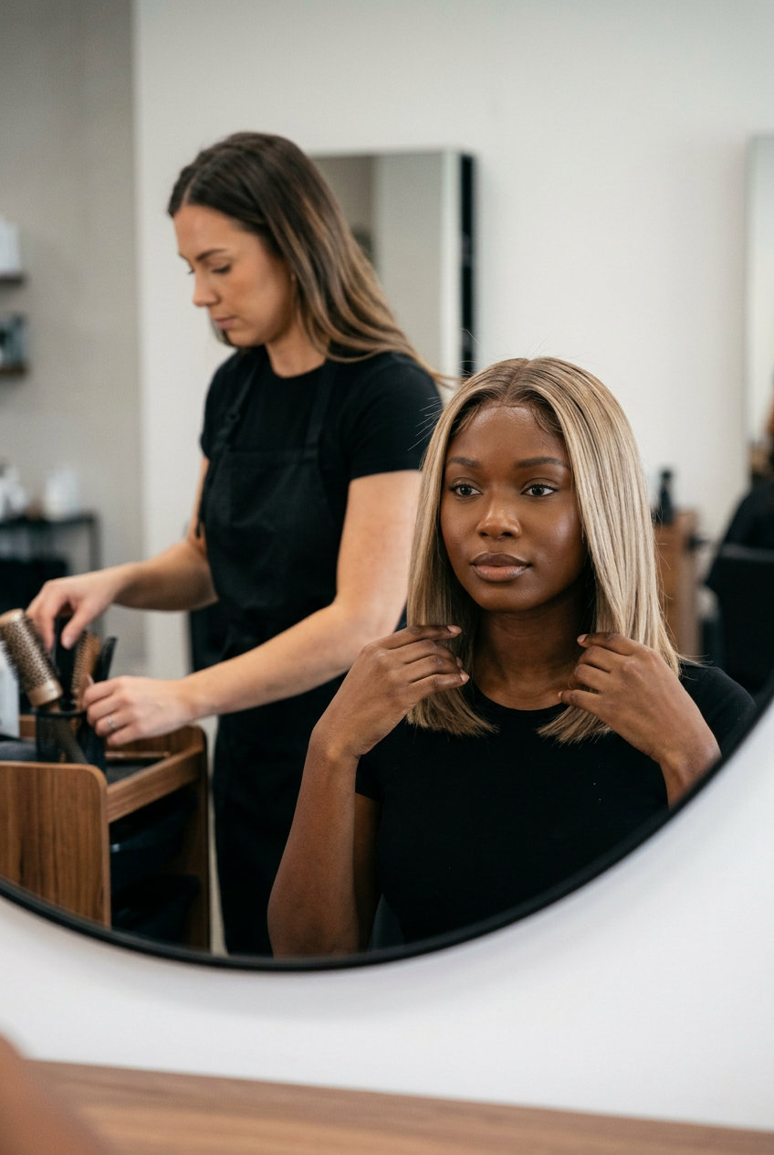 Crisp Sandstone Lob: Cool Blonde 2026 shoulder-length bob haircut with sandstone blonde, ash-beige root smudge, blunt ends β minimalist chic professional