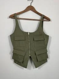 ZARA Utility Cargo Crop Top Olive Green Zip Front Size M