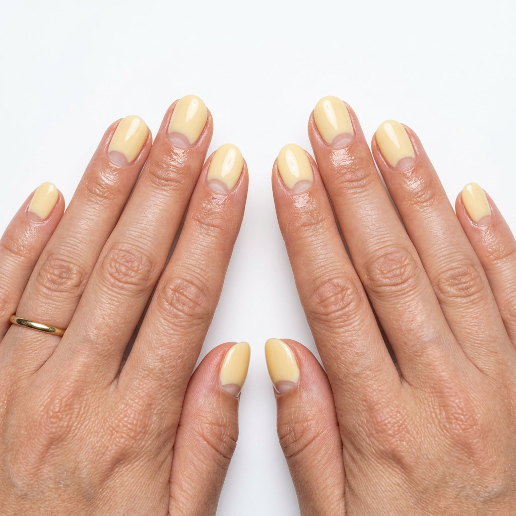 Short Oval Summer Nails 2026: Lemonade French Short oval summer nails 2026: Lemonade reverse French with milky yellow and translucent white.