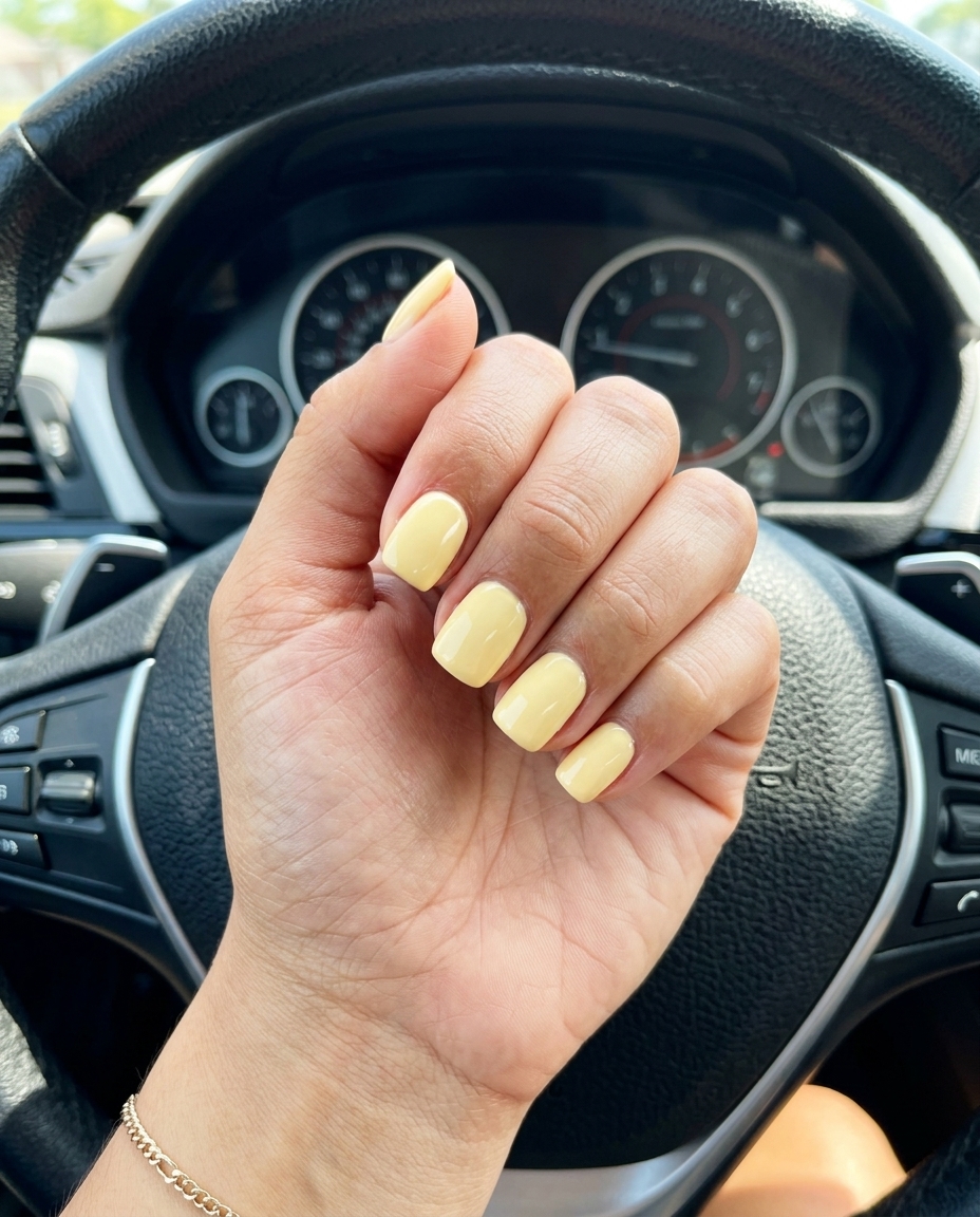 Butter Yellow Soft Gel Press-Ons: playful, sophisticated short squoval nails with a matte finish for events 2026.