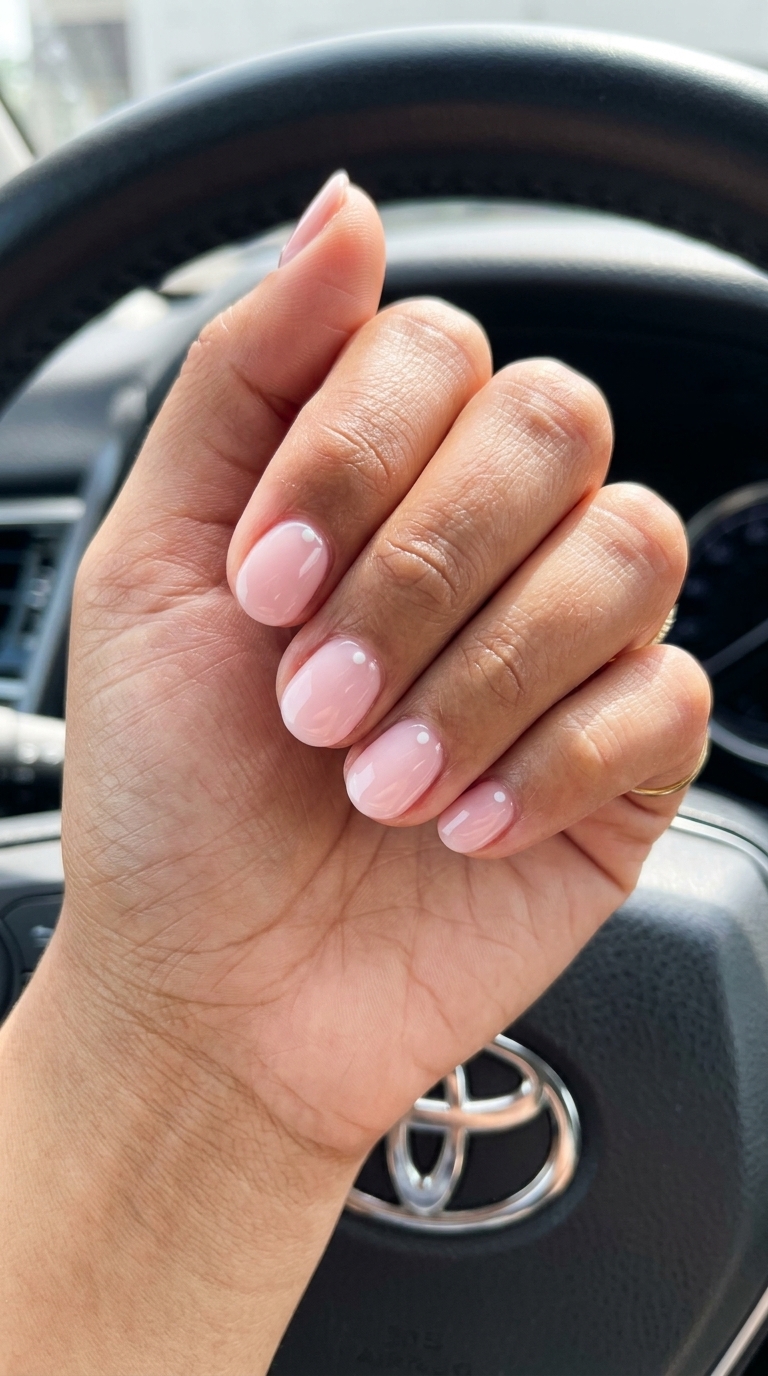 Milky Pink Single Dot Round nails: minimalist, chic short round nails with a subtle dot for everyday wear 2026.