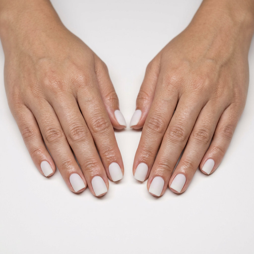 Matte milk white nails for simple summer nails 2026. Sophisticated and clean soft square shape.