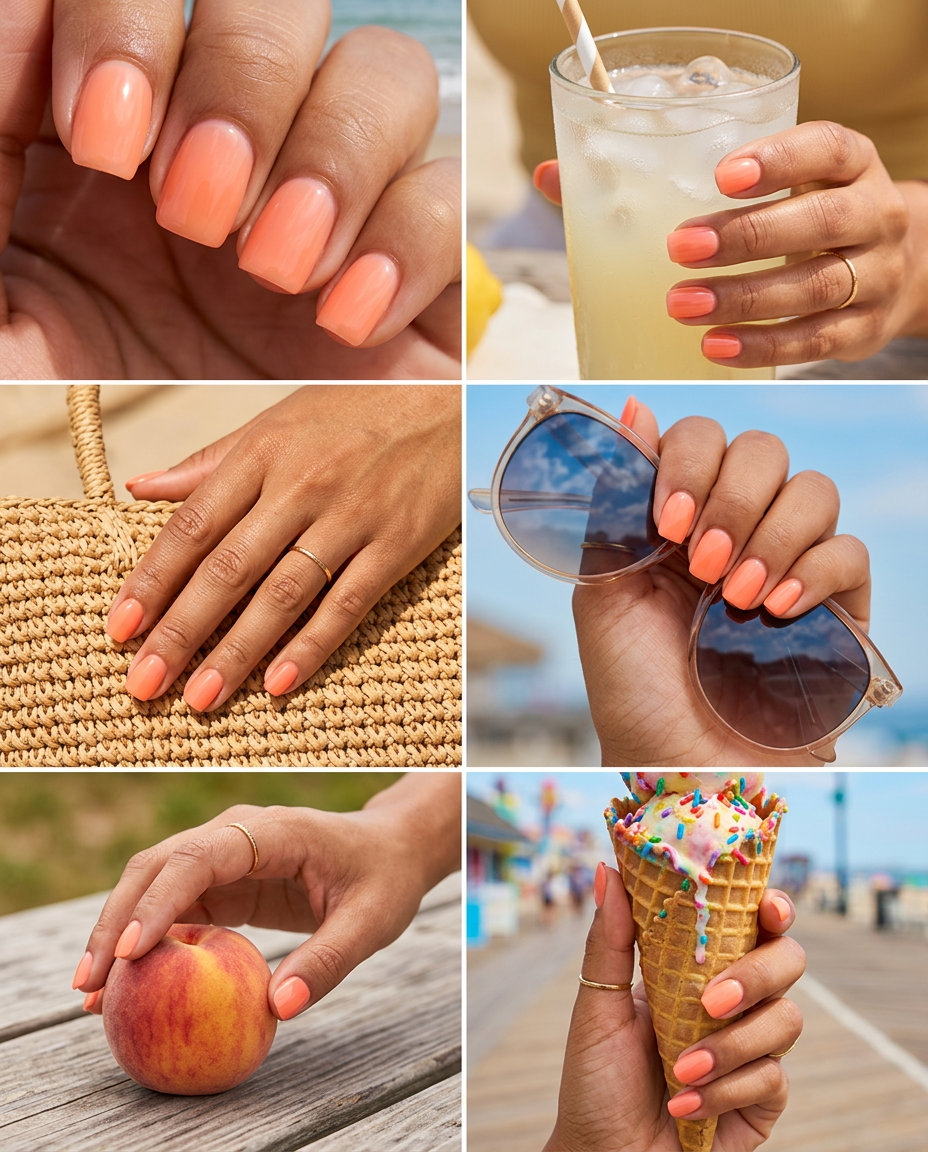 Peach fuzz jelly squoval nails for casual outings and vacations. Simple summer nails 2026.