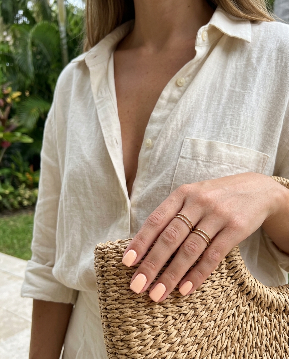 Classic Peach Square nails for simple vacation nails 2026, casual and fresh for daily wear.
