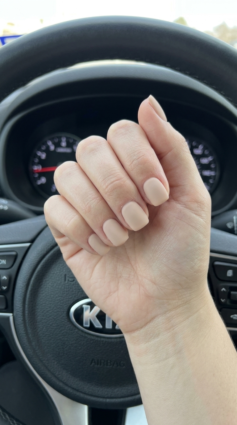 Light beige square matte finish nails for simple vacation nails 2026. Minimalist, sophisticated, understated for travel.