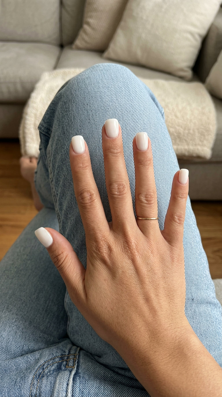 Milky White Nails 2026: Minimalist Summer Style Milky white short squoval nails for solid summer nails 2026. Clean, minimalist, and polished everyday wear.