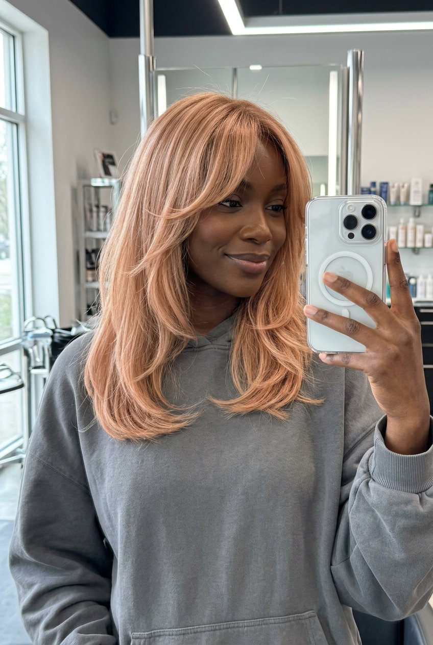 medium layered strawberry blonde balayage with copper for summer 2026