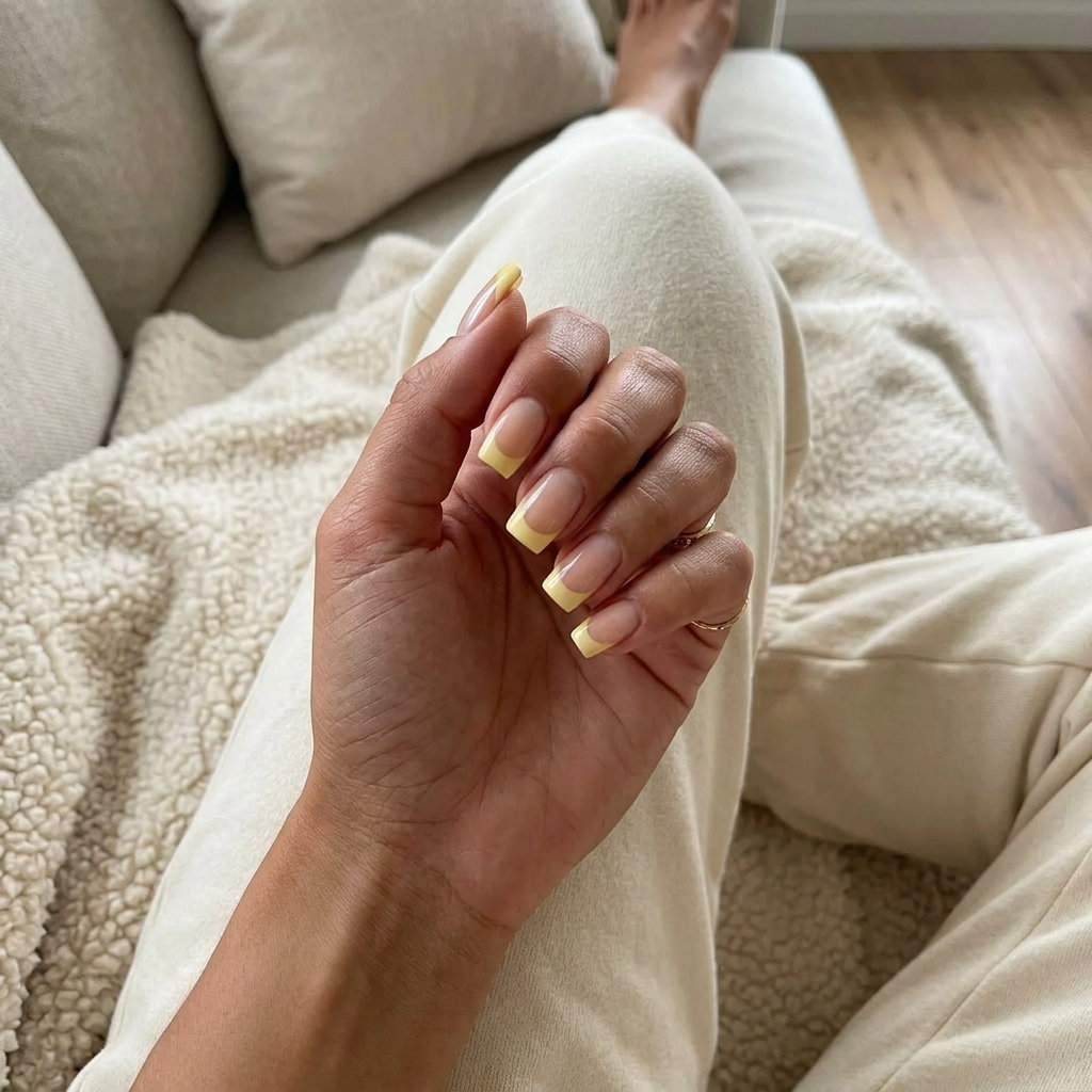 Lemonade Stand Sheer French nails for summer acrylic nails 2026. Playful, bright vacation or casual weekend style.