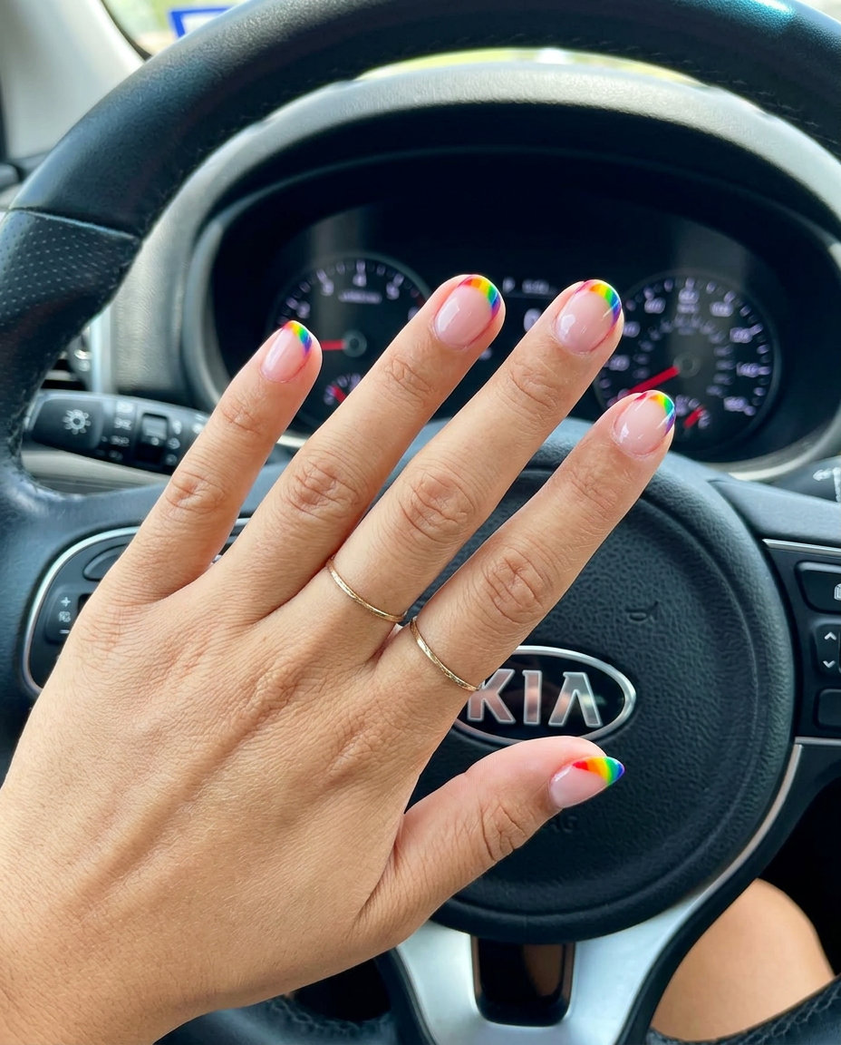 Rainbow Micro French Tips - Summer Acrylic Nails 2026 Rainbow Micro French Tips: Fun summer acrylic nails 2026 for festivals & casual events. Playful & festive.