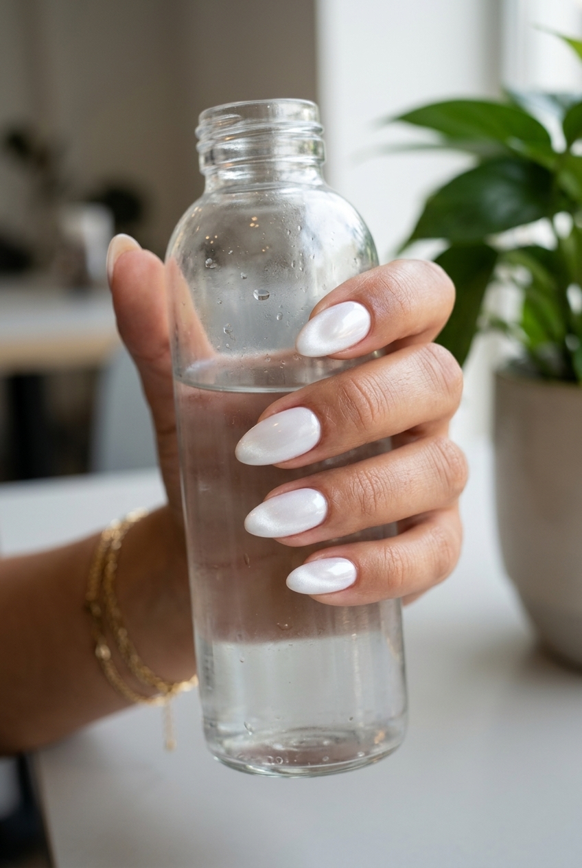 Pearlescent Cloud Cat Eye nails for summer cat eye nails 2026: ethereal bridal shower or wedding guest look.