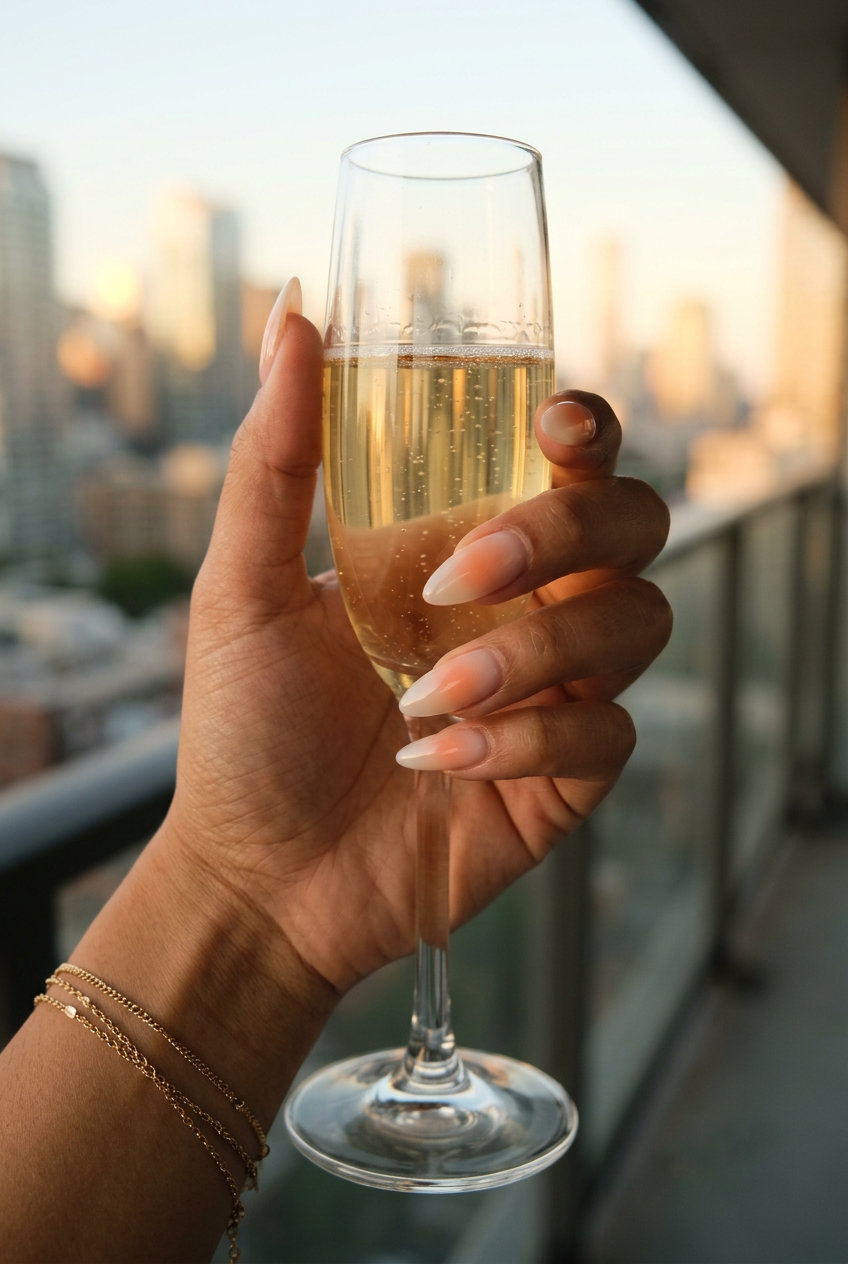 Summer classy nails 2026: Soft peach aura gradient on medium almond nails, perfect for vacation.