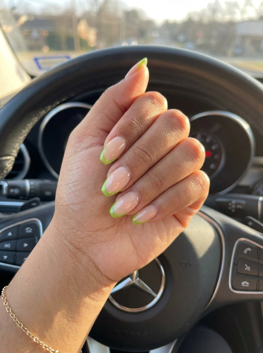 Lime Green Jelly Micro French Nails 2026: Chic Vacation Lime Green Jelly Micro French nails for summer colorful nails designs 2026. Chic vacation look.