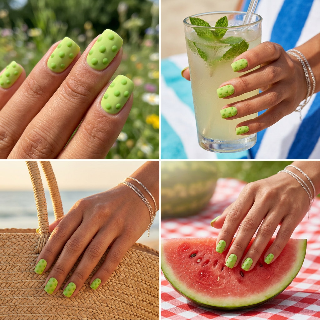 Lime Green Textured Dots Nails 2026: Playful & Tactile Lime green textured dots nails for summer colorful nails designs 2026, playful for casual outings.