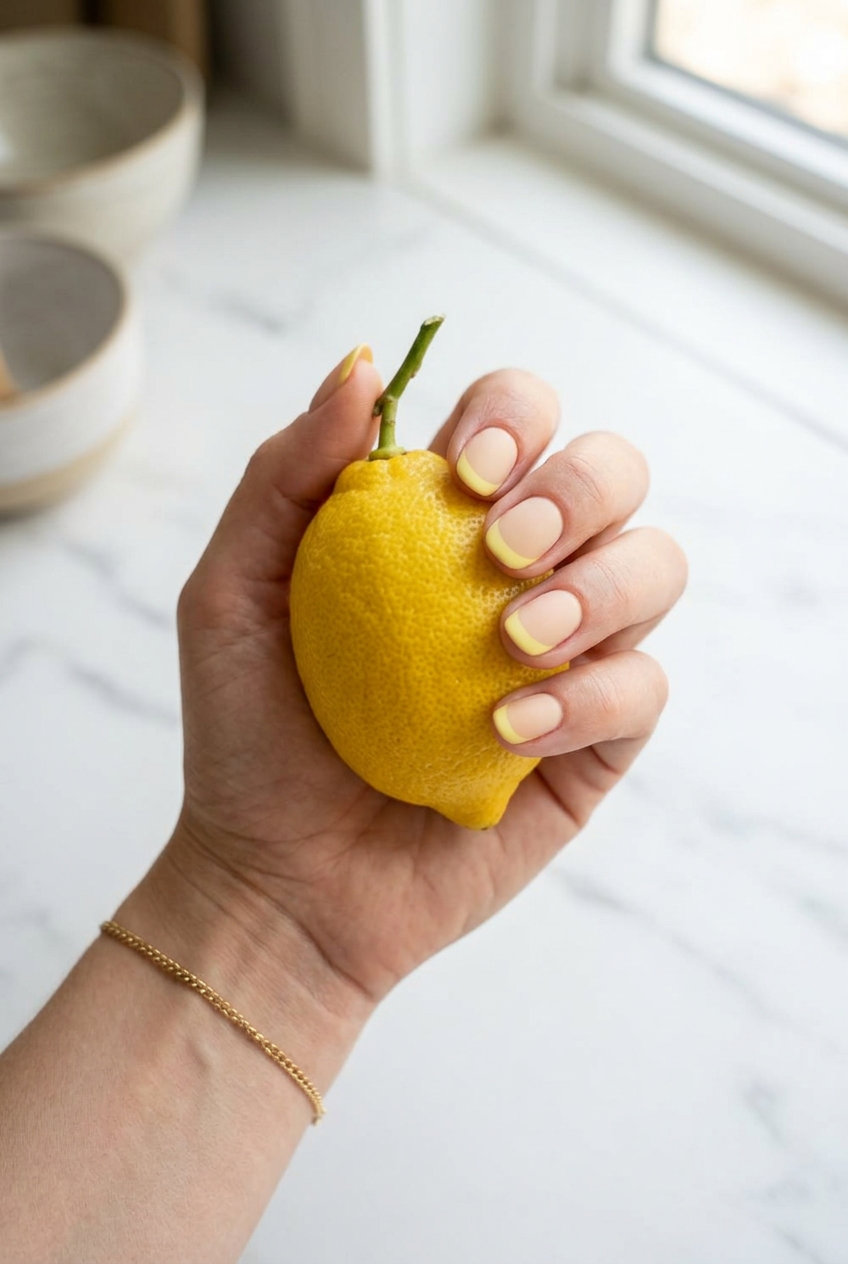 Matte Lemonade French Tip Nails 2026 Minimalist soft yellow matte French tip nails for daily wear and work. Summer lemon nails ideas 2026.