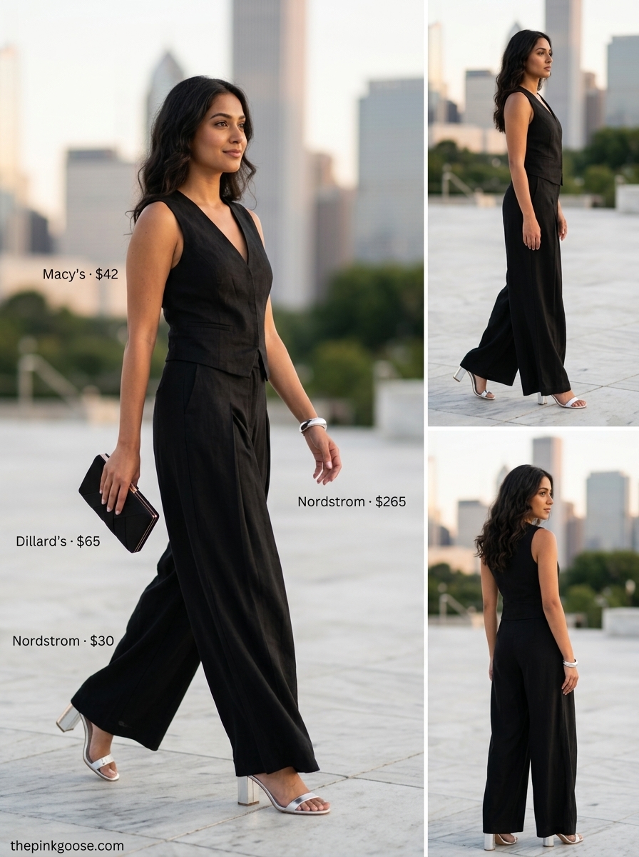 Elegant black linen co-ord set for women, perfect for cocktail parties and formal summer evenings in 2026.