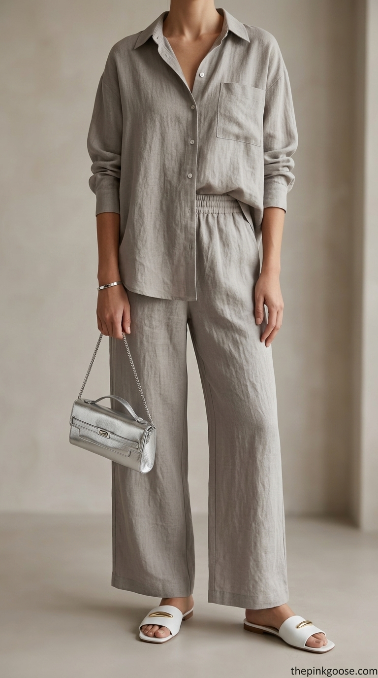Luxurious charcoal grey linen lounge set for women, perfect for relaxed evenings and stylish travel in 2026.