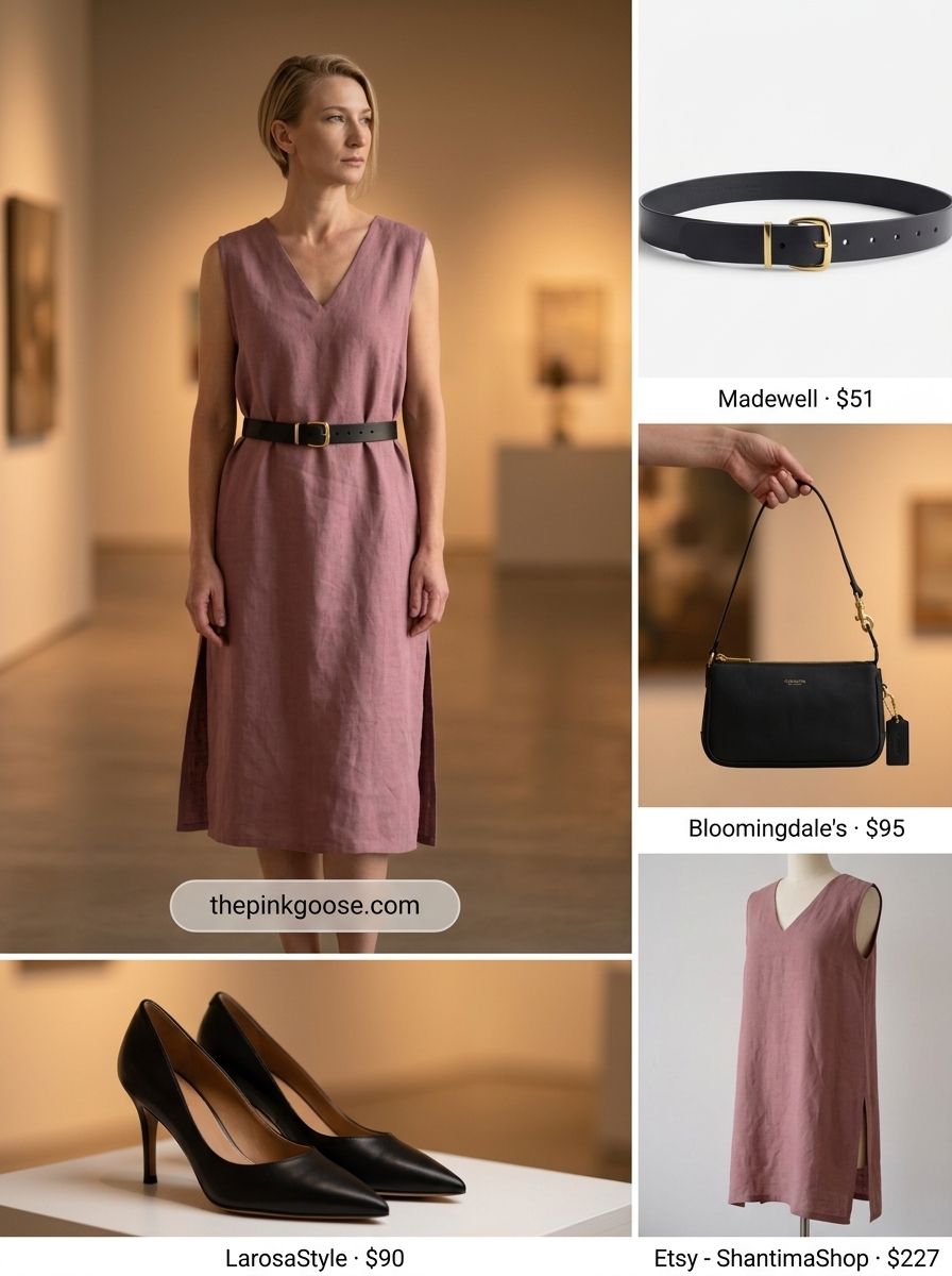 Modern beige and black linen co-ord set for women, suitable for business casual and gallery visits in 2026.