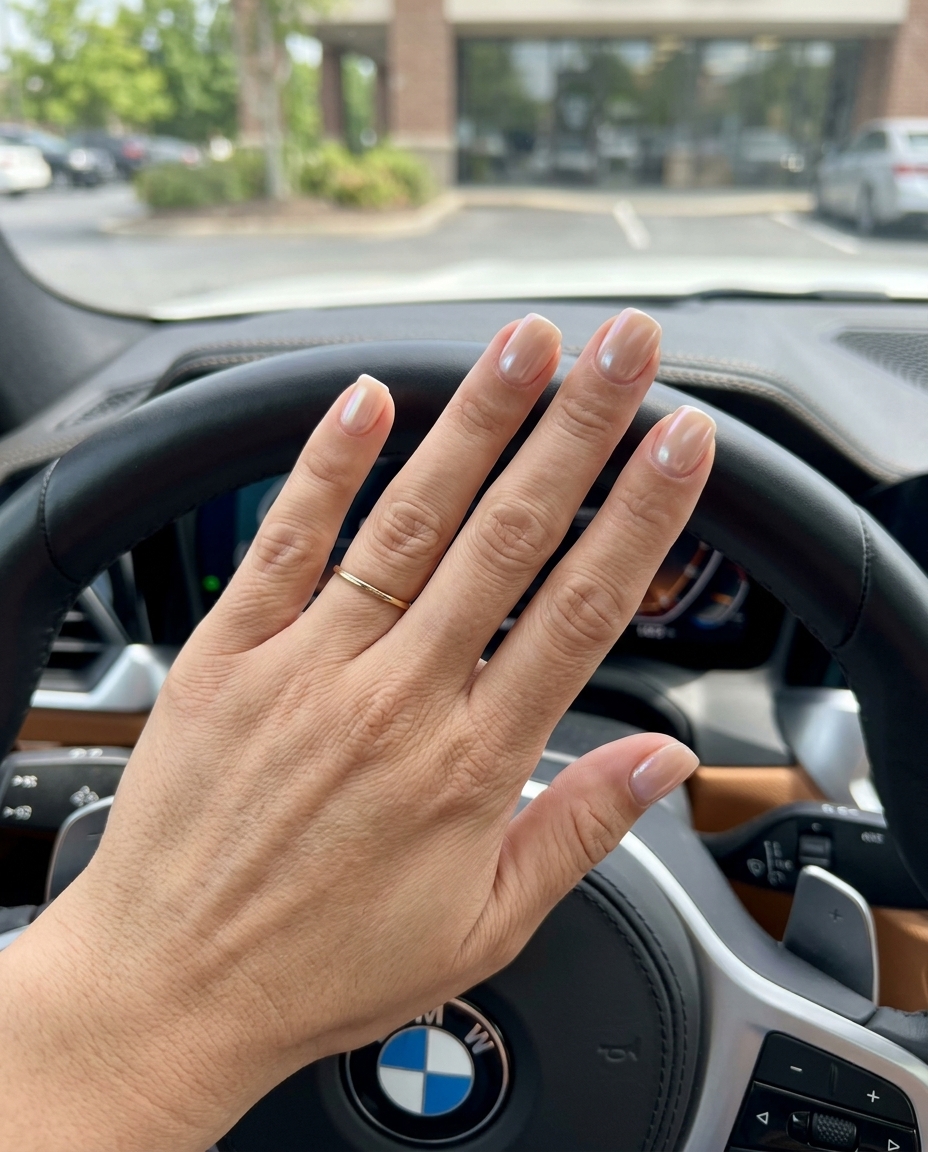 Sheer Pink Pearl Accent nails: an elegant summer manicure color 2026 for romantic dinners.