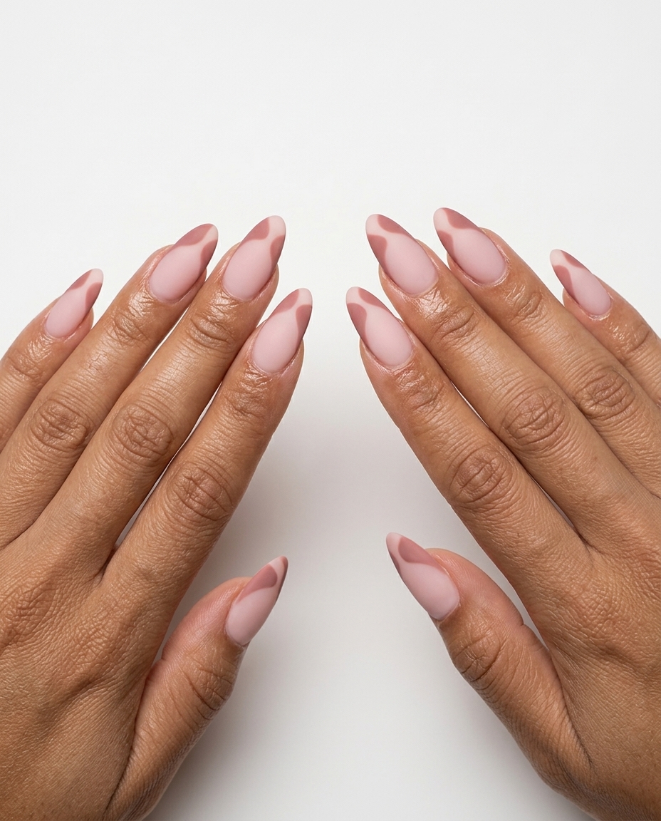 Chic matte dusty rose abstract French nails for date nights, evening events, and fashion-forward looks. Summer matte nails 2026.