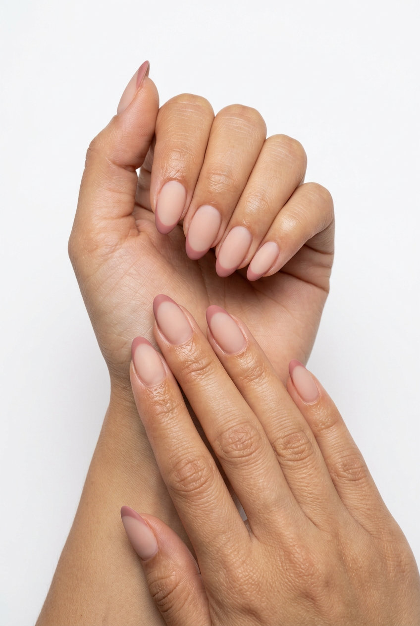 Romantic dusty rose micro French nails for weddings, date nights, and daily wear. Summer matte nails 2026.