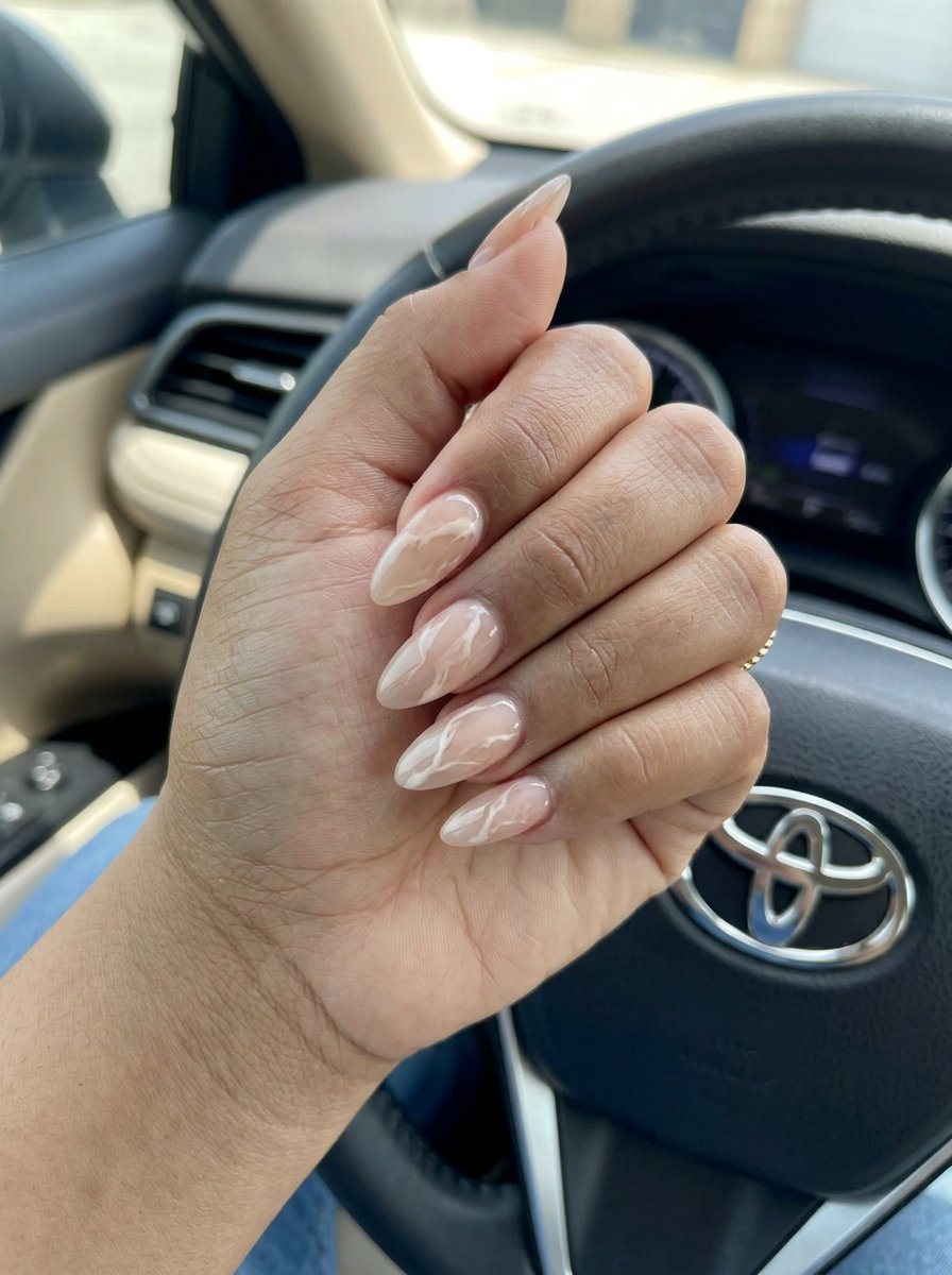 Sophisticated matte nude jelly marble nails for formal events, business meetings, and date nights. Summer matte nails 2026.